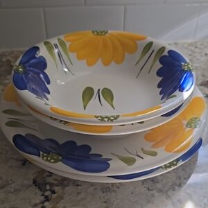 Maxam La Primula Set Of Soup/pasta Bowls & Plates ITALY